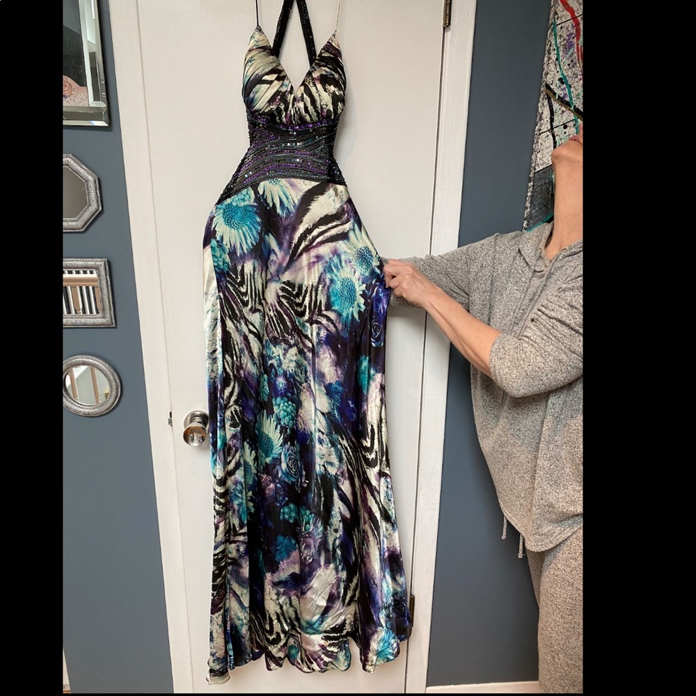 Beautiful silky full length gown with beading